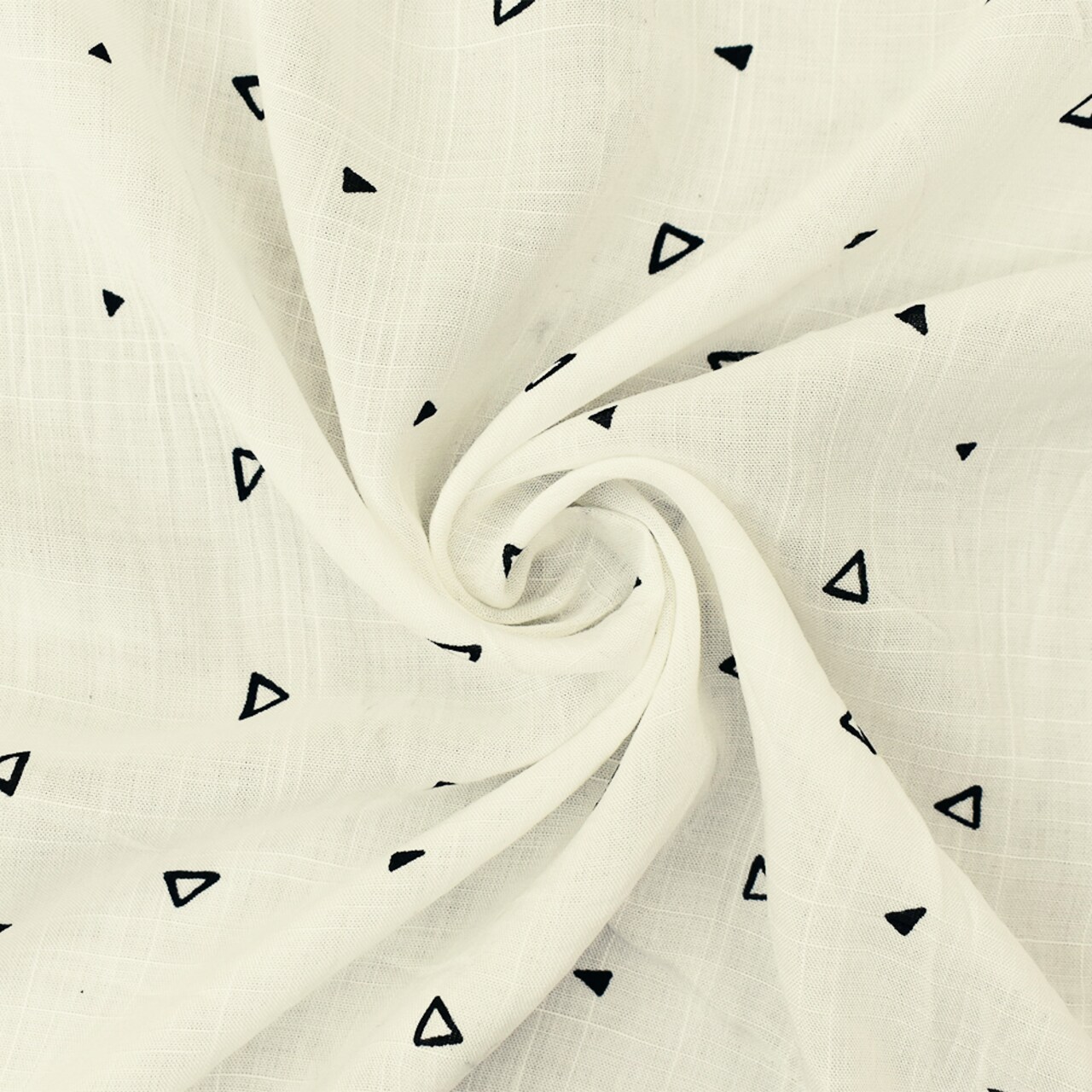 White-Black Rayon Triangle Semi-Sheer Printed Slub Woven Fabric By the Yard
